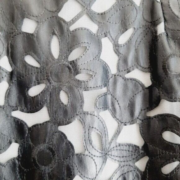 CALVIN KLEIN Floral Faux Leather Lace Sheath Dress SZ 4 - Picture 6 of 12